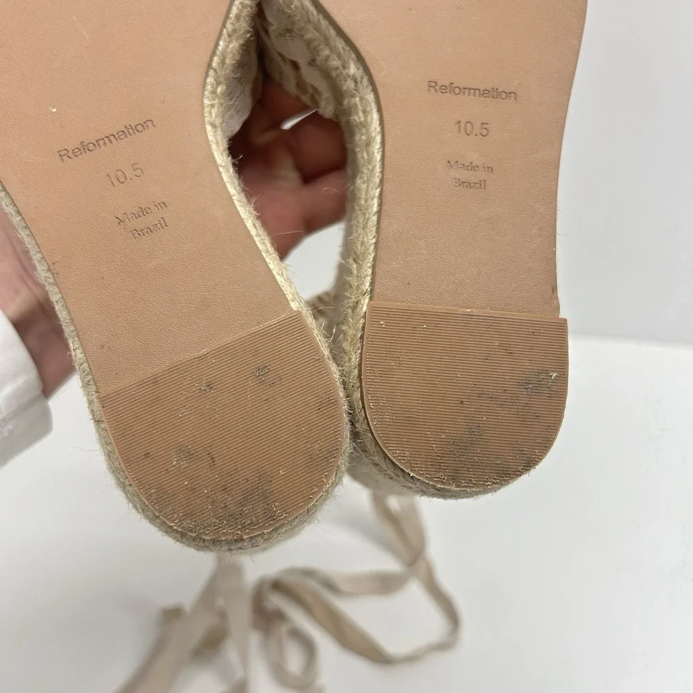 Reformation Camilla Lace Up Wedge Espadrille Cream‎ Lace Size 10.5 Boho Wedding